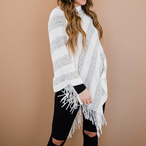 Striped Fringe Detail Poncho - Picture 3 of 6